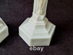 Vintage Westmoreland Pattern EAPG Milk Glass CRUCIFIX Candlesticks Pair 12