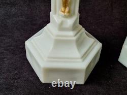 Vintage Westmoreland Pattern EAPG Milk Glass CRUCIFIX Candlesticks Pair 12