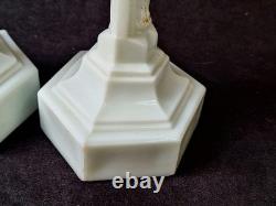 Vintage Westmoreland Pattern EAPG Milk Glass CRUCIFIX Candlesticks Pair 12
