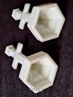 Vintage Westmoreland Pattern EAPG Milk Glass CRUCIFIX Candlesticks Pair 12