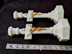 Vintage Westmoreland Pattern EAPG Milk Glass CRUCIFIX Candlesticks Pair 12