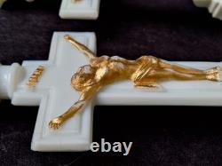 Vintage Westmoreland Pattern EAPG Milk Glass CRUCIFIX Candlesticks Pair 12