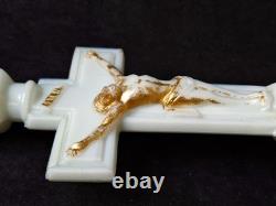 Vintage Westmoreland Pattern EAPG Milk Glass CRUCIFIX Candlesticks Pair 12
