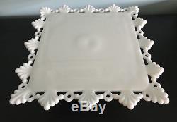 Vintage Westmoreland Ring & Petal Milk Glass Square Cake Plate Stand 1960s