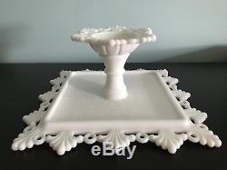 Vintage Westmoreland Ring & Petal Milk Glass Square Cake Plate Stand 1960s