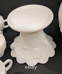 Vintage Westmoreland Three Fruits White Milk Glass 10 Punch Bowl Set & 12 Cups