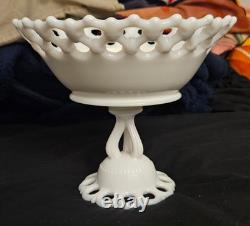 Vintage Westmoreland White Milk Glass Doric Lace Pedestal Compote Bowl