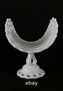 Vintage Westmoreland mid-century milk glass scalloped pedestal, 11.5 inches