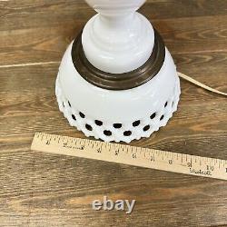 Vintage Westmorland White Milk Glass Lamp in Reticulated Lattice Large 22 Tall