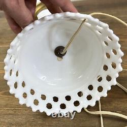 Vintage Westmorland White Milk Glass Lamp in Reticulated Lattice Large 22 Tall