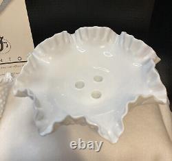 Vintage White Fenton Hobnail Milk Glass 3 Horn Epergne. 10 1/2