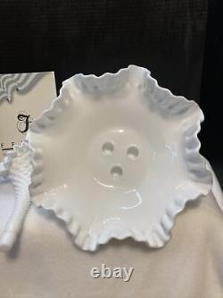 Vintage White Fenton Hobnail Milk Glass 3 Horn Epergne. 10 1/2