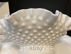 Vintage White Fenton Hobnail Milk Glass 3 Horn Epergne. 10 1/2