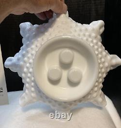 Vintage White Fenton Hobnail Milk Glass 3 Horn Epergne. 10 1/2