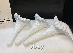 Vintage White Fenton Hobnail Milk Glass 3 Horn Epergne. 10 1/2