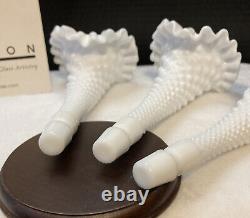 Vintage White Fenton Hobnail Milk Glass 3 Horn Epergne. 10 1/2