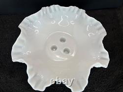 Vintage White Fenton Hobnail Milk Glass Epergne Vase Ruffled Bowl