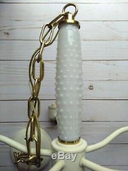 Vintage White Hobnail Milk Glass Globe Lamp 5 Light Chandelier Farmhouse Shabby