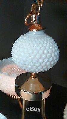 Vintage White Hobnail Milk Glass Globe Lamp Chandelier Ceiling Light Fixture