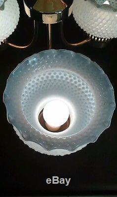 Vintage White Hobnail Milk Glass Globe Lamp Chandelier Ceiling Light Fixture