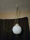 Vintage White Hobnail Milk Glass Hanging Swag Lamp Light Chained Mcm Mid Century