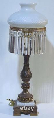 Vintage White Hobnail Milk Glass Hurricane Lamp 31Tall Great condition, STUNNING