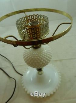 Vintage White Hobnail Milk Glass Lamp Large Globe Hurricane Table Light Shade