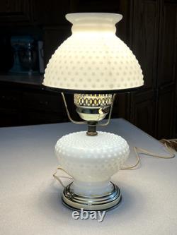 Vintage White Hobnail Milk Glass Lamp With Brass Trim Globe