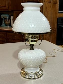 Vintage White Hobnail Milk Glass Lamp With Brass Trim Globe