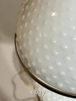 Vintage White Hobnail Milk Glass Lamp With Brass Trim Globe