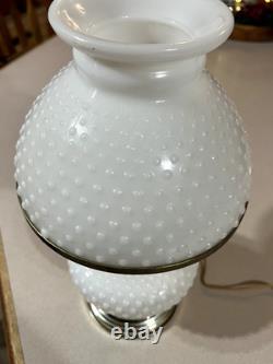 Vintage White Hobnail Milk Glass Lamp With Brass Trim Globe