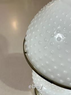 Vintage White Hobnail Milk Glass Lamp With Brass Trim Globe