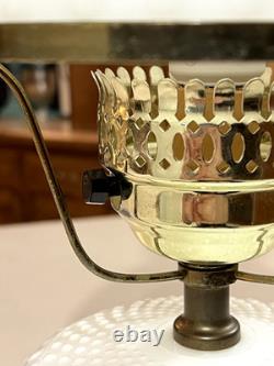 Vintage White Hobnail Milk Glass Lamp With Brass Trim Globe