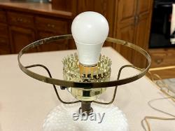 Vintage White Hobnail Milk Glass Lamp With Brass Trim Globe