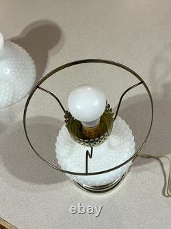 Vintage White Hobnail Milk Glass Lamp With Brass Trim Globe