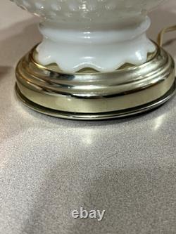 Vintage White Hobnail Milk Glass Lamp With Brass Trim Globe