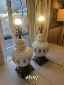 Vintage White Iridescent Milk Glass Floral Carl Falkenstein Hollywood Regency