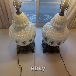 Vintage White Iridescent Milk Glass Floral Carl Falkenstein Hollywood Regency