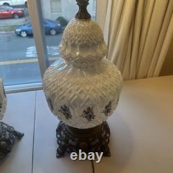 Vintage White Iridescent Milk Glass Floral Carl Falkenstein Hollywood Regency