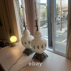 Vintage White Iridescent Milk Glass Floral Carl Falkenstein Hollywood Regency