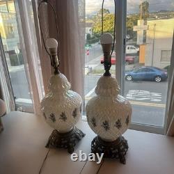 Vintage White Iridescent Milk Glass Floral Carl Falkenstein Hollywood Regency