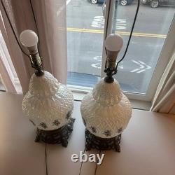 Vintage White Iridescent Milk Glass Floral Carl Falkenstein Hollywood Regency