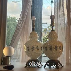 Vintage White Iridescent Milk Glass Floral Carl Falkenstein Hollywood Regency