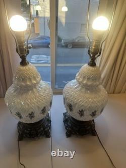 Vintage White Iridescent Milk Glass Floral Carl Falkenstein Hollywood Regency