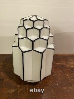 Vintage White Milk Glass Art Deco Black & White Skyscraper Lamp Globe/shade