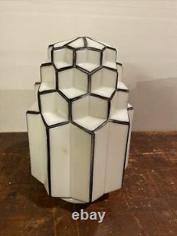 Vintage White Milk Glass Art Deco Black & White Skyscraper Lamp Globe/shade