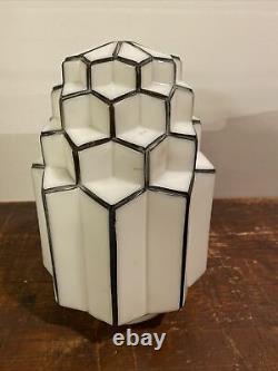 Vintage White Milk Glass Art Deco Black & White Skyscraper Lamp Globe/shade