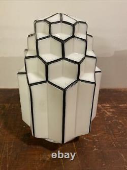 Vintage White Milk Glass Art Deco Black & White Skyscraper Lamp Globe/shade