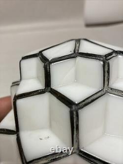 Vintage White Milk Glass Art Deco Black & White Skyscraper Lamp Globe/shade