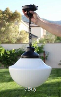 Vintage White Milk Glass Art Deco Schoolhouse Shade Globe Ceiling Light Fixture